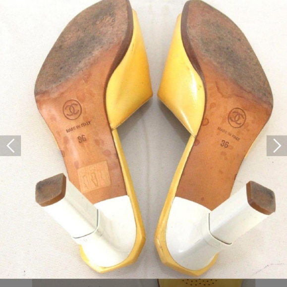 Pre-Owned High Heel Slip on Sandals White/Yellow - Picture 9 of 9